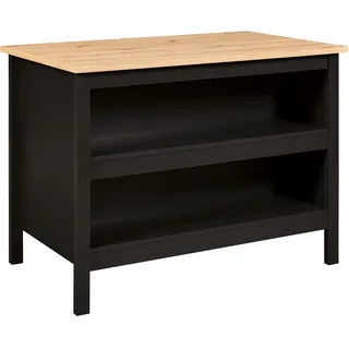Inter Link - Kücheninsel - Mittelinsel - Arbeitsplatte - Küchenschrank mit Regalen - Melaminbeschichtet - Länge 124cm - Höhe 82 cm - Tiefe 75 cm - Helina Schwarz/ Artisan