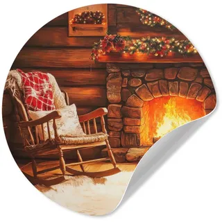 MuchoWow Wandsticker Winter - Weihnachten - Zuhause - Kamin (1 St), Wanddeko Wohnzimmer Schlafzimmer Wandverkleidung, 50x50 cm 50 cm x 50 cm x 0.1 cm