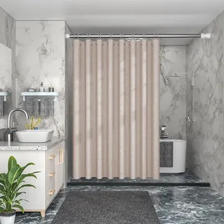 Lieson Duschvorhang 80x180CM Beige, Polyester Anti Schimmel Duschvorhang Badezimmer mit ÖSEN Einfarbig Leinenimitat Muster Badezimmer Vorhang mit Haken