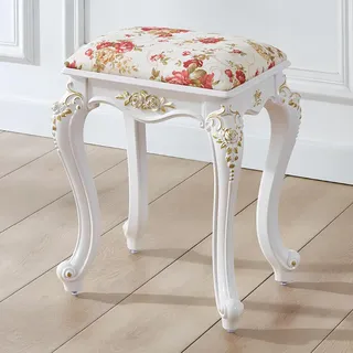 SPIRALIET Vintage-Waschtischhocker, Sitze mit weißen Beinen und gepolstertem Sitz aus Make-up-Samt, Vintage-Waschtische und Waschtisch-Banksitz, Badezimmer-Schminkhocker-Stuhl