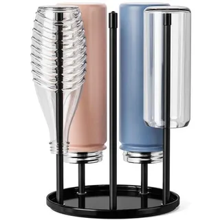 Famanu Flaschenhalter für SodaStream Crystal - Keramisches Abtropfgestell mit Auffangschale, Schwarz