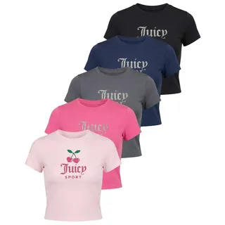 Juicy Couture Crop Top für Damen mit Flügelärmeln – athletisches Workout, Fitnessstudio, Yoga und alltägliche Sportbekleidung, Set E 5er Pack, Klein - S