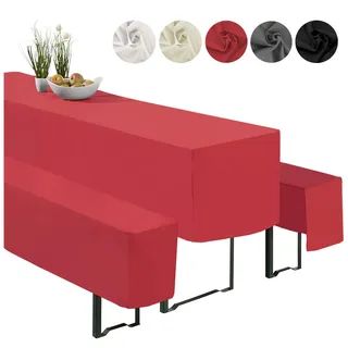 heimtexland ® Hussen Set 3-teilig Bierzeltgarnitur 1x Tischhusse Biertisch 2X Bankhusse Bierbank Tischdeko Typ860 Rot für 70x220 cm Tisch