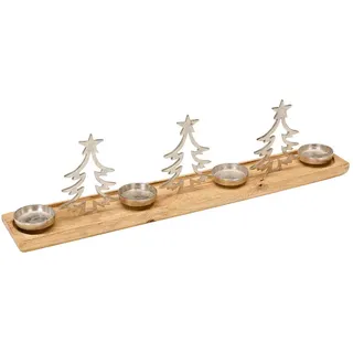 X-Mas Adventskerzenhalter, Braun, Silber, Holz, Metall, Mangoholz, massiv, 20x12.5x76 cm, Dekoration, Weihnachtsdekoration, Winterdeko
