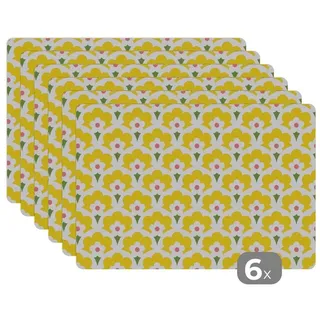 MuchoWow Platzset Design - Retro - Siebziger Jahre - Gelb, (6-St), Platzsets, Tischset, Abwaschbar, Tischsets, Platzdeckchen gelb