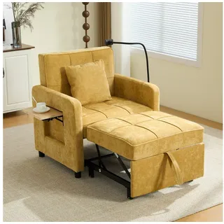 Odikalo Schlafsofa Schlafcouch Schlafsessel mit Stauraum & Tisch, Kombinationsschlafsofa, Einzelschlafsofa, Chenille-Sessel mit Kissen und Staufach an einer Seite. gelb