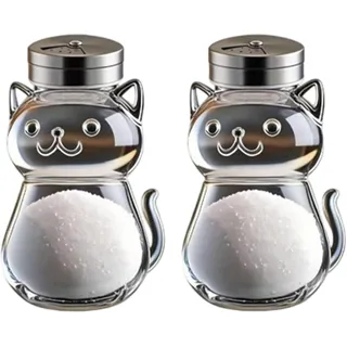 Takingup Elegante Salzstreuer für die Küche, 2-teiliges lustiges Salz- und Pfefferglasflaschen-Set – niedliche Cartoon-Katzen-Gewürzstreuer aus Glas und Metall für die Küche, Pfefferstreuer-Set