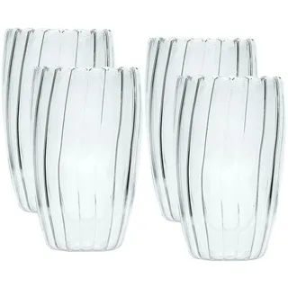 Intirilife 4x Doppelwandiges Thermo Glas - Striped Style - 350ml - Mundgeblasen isoliert für Latte Macchiato, als Teeglas oder Kaffeeglas mit Henkel