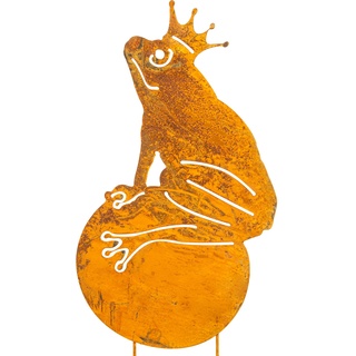 Blümelhuber Frosch Figur Froschkönig auf Kugel in Zauberhafter Rostoptik Gartenstecker Rost - Gartendeko Metall