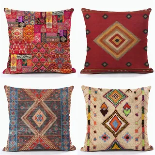 4er Set Bunt Kissenbezug 70x70 cm mit Boho Muster Design, soft Beidseitig Kissenbezüge Quadratische Kissenhülle für Wohnräume Büros Sitzgelegenheiten, Betten und Stühle Dekokissen Mit Reißverschluss
