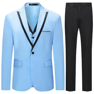 Allthemen Anzug (3 tlg) Slim Fit Elegante Anzüge mit Spitzen Revers blau 50