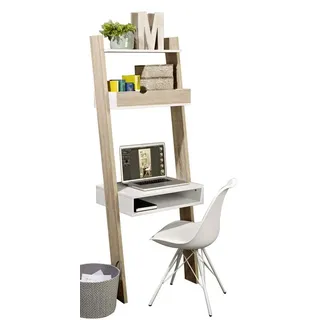 SoBuy Leiterregal FRG110/FRG111, Bücherregal mit Schreibtisch Standregal Wandregal mit Ablagen beige