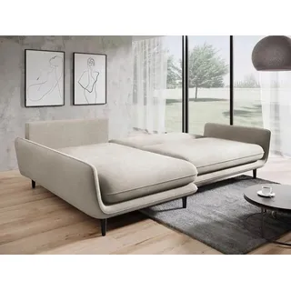 DOMO-HOME Ecksofa mit Schlaffunktion SOLANO – Elegantes Skandinavisches Ecksofa 260x167cm| Bettkasten und Holzbeinen für Komfort und Stil | Hoch... - Weiß