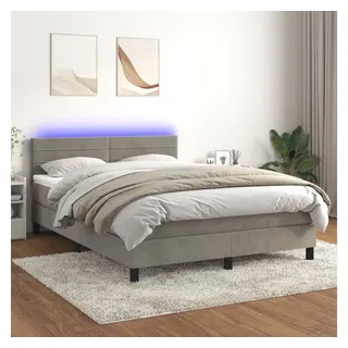 vidaXL Boxspringbett mit Matratze & LED Hellgrau 140x200 cm Samt