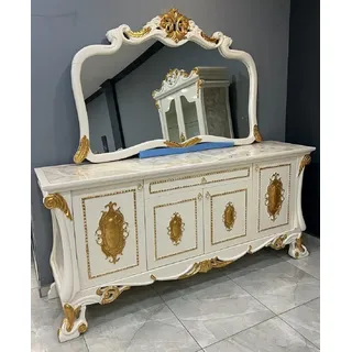 Casa Padrino Luxus Barock Sideboard 225 cm mit Spiegel Weiß / Gold