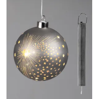formano Hänger Kugel LED Licht Graphit Leuchtkugel Weihnachtskugel Fensterhänger 12cm Durchmesser Timer