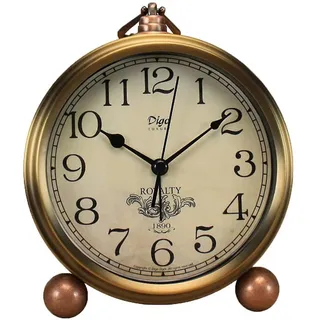 Tischuhr Aus Goldmetall, Kleiner, Geräuschloser Vintage-retro-wecker, Batteriebetrieben, Geräuschloses Quarzwerk, Hd-glas-tischuhr (arabisch)