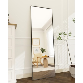 Koonmi 140 × 40 cm minimalistische Rahmen Standspiegel, Solider Ganzkörperspiegel frei stehend, leicht Spiegel in voller Länge Aufhängen an der Wand horizontal oder vertikal, Schwarz