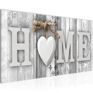 Runa Art Wandbild Home Holzoptik 1 Teilig 100 x 40 cm Modern Bild auf Vlies Leinwand Landhausstil Wohnzimmer Schwarz Weiss 503312c