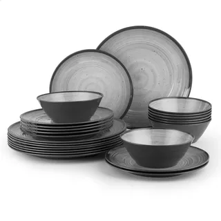 Jovi ton Home Melamin-Geschirr-Set für 8 Teller und Schüsseln, 24-teilig (kühles Grau)