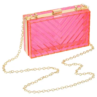 QUARKZMAN Frauen Clear Purse Acryl Clear Clutch Bag V-Form Pink/Gold | Acryl Geldbörsen Transparente Umhängetasche, mit abnehmbarer Kette, für Reisen Büro