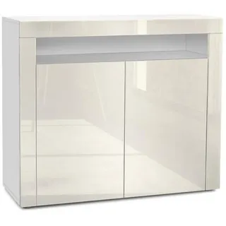 Vladon Valencia 108 x 92 x 40 cm Weiß matt/Creme Hochglanz/gelb