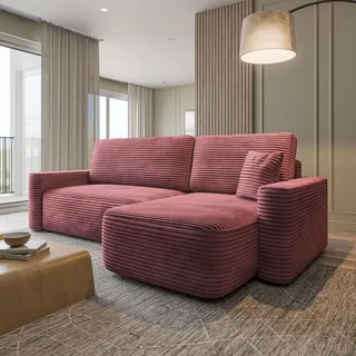 masseno Eckcouch Polyester mit Schlaffunktion 2-Sitzer Rosa