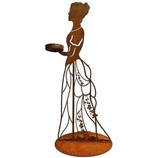 Terma Stahldesign Rost Figur Dame Blumenmädchen mit Kerzenhalter 50cm Handmade Germany Gartendeko für draußen und drinnen Gartendeko Metall, rost außen