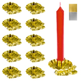 hdg 10er Set Baumkerzenhalter für Weihnachtsbaum - Kerzenhalter Gold in Zapfenform mit Clip - Made in Germany