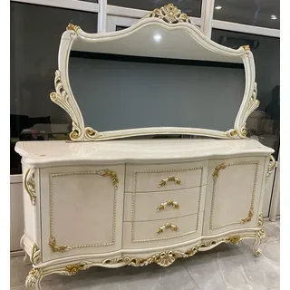 Casa Padrino Luxus Barock Sideboard 220 cm mit Spiegel Creme / Gold