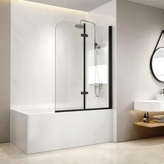 Boromal EMKE Duschwand für Badewanne 100x140 cm Schwarz, Duschtrennwand für Badewanne 2-teilig Faltbar Badewannen Duschwand, Duschabtrennung Badewanne Duschwand 6mm Sicherheitsglas Badewannenaufsatz