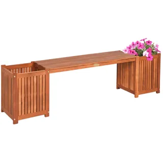 Spetebo Akazien Sitzbank mit integriertem Blumenkasten - 150 x 40 cm - Gartenbank mit Pflanzkübel aus FSC Holz - Blumenbank Parkbank Holzbank Bank mit Pflanzkasten Massivholz Gartenmöbel ohne Lehne