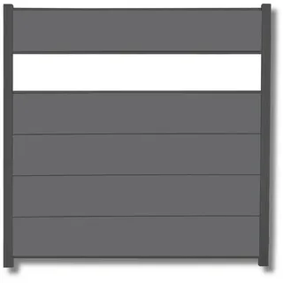 WPC Profi Zaun XL Komplettset Anthrazit Sichtschutzzaun Dekor Glas 180x180cm, (Komplettset, mit Start- und Abschlussleisten, Pfosten und Zubehör)