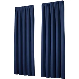 heimtexland Vorhang Blickdicht Thermovorhang Verdunklungsvorhänge 2er Set Kräuselband Deko Gardine isolierend Kälteschutz Sonnenschutz Fensterdeko Typ139 Maritim dunkelblau HxB 145x135 cm