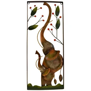 Kaufhaus le petit Wanddekoobjekt Wanddeko Elefant Wandbild Metall Deko Bild Elefanten Paar Kind Blume, Dekofigur Dekoskulptur Dekoobjekt Tierfigur Wandschmuck