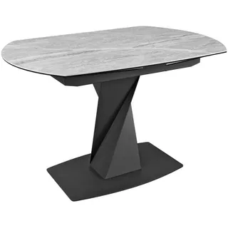 Novel Esstisch, Grau, Schwarz, Metall, Glas, Keramik, oval, Bodenplatte, 90x76x120-178 cm, ausziehbar, Esszimmer, Tische, Esstische, Glastische