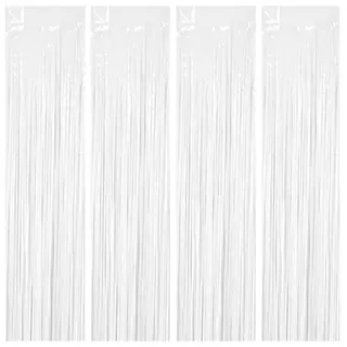 Lametta Vorhänge, 4 Stück Weiß Glitzervorhang Fringe 1m x 2m Metallic Folienfransen Hintergrund, Luftschlangen Folie Vorhang für Geburtstag Hochzeit Weihnachten Party Dekoration, Tinsel Curtains white