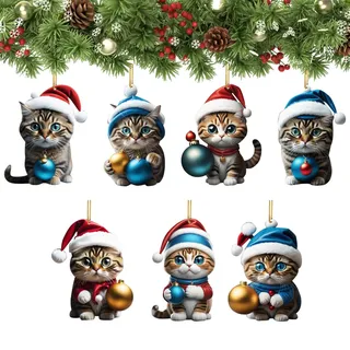 TAOLE Lustige Weihnachtskugeln - 6 Weihnachtskugeln Katze - Kätzchen Weihnachtsbaum Hängedekoration - Weihnachtsbaumschmuck Tiere Lustig - Tierornament Für Tür Autorückspiegel Fenster Rucksack