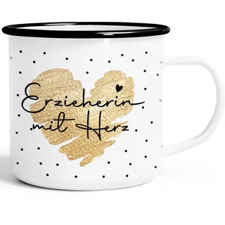 SpecialMe® Emaille-Tasse Herz Danke Geschenk Lieblingsmensch Alltagsheld Berufe Spruch Schrift Emaillebecher Weiss-schwarz Emailletasse