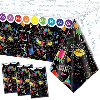 3 Stück Kunststoff Wissenschaft Party Dekorationen Rechteckige Tischabdeckung Dunkle Farbe Wissenschaft Thema Tischdecke für Geburtstag Wissenschaft Lab Party Klassenzimmer Dekoration, 130 x 214 cm
