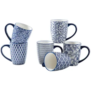 Cerkik Keramik Kaffeebecher Set - 470 ml große Porzellan-Teebecher mit Henkel für Frauen Männer Kakao Cappuccino Latte - Weihnachten Housewarming Geschenk - Set von 6 - Vintage Blau