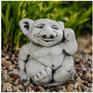 gartendekoparadies.de Gartenfigur Steinfigur XXL Troll Modell Finger im Ohr Gnom, H. 26 cm, 15 kg, Frostsicher grau