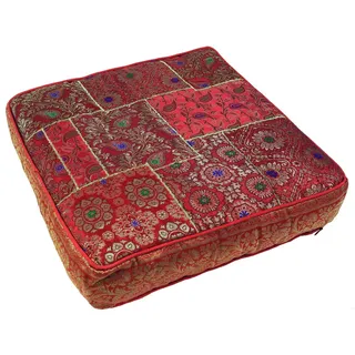 Guru-Shop Sitzkissen Orientalisches eckiges Patchwork Kissen 40 cm,.. rot