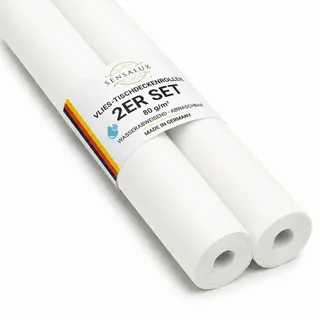 Sensalux Vlies Tischdeckenrolle 2er Set 1,50 x 25 m Weiß, 80 g/m2 | abwaschbar, wasserabweisend, stoffähnliche Tischdecke Rolle, OEKO-TEX, Party, Catering, Gastro