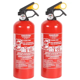EXDINGER Pulver-Feuerlöscher 2 x Autofeuerlöscher Pulver mit Manometer GP-1X ABC 1 kg mit Halterung, Dauerdruck, ABC-Pulver, (2-St) Dauerdrucklöscher, Sicherungskeil, mehrfach befüllbar rot 9 cm x 30 cm | 1 kg