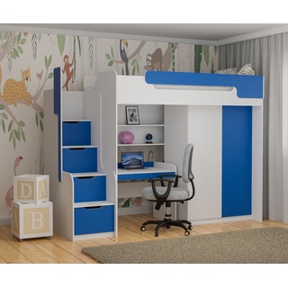 Möbel-Zeit Hochbett Hochbett DORIAN mit Schreibtisch und Schrank