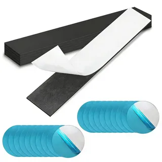 Magnetband Selbstklebend, 10 Stück Magnetband und 20 Stück Metallplättchen Rund, Magnetplatte, Magnetstreifen, Starker Magnetverschluss, Magnet Klebestreifen für Schrank Küche (150x25x2mm)