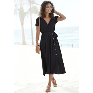 Midikleid VIVANCE Gr. 44, N-Gr, schwarz Damen Kleider Strandkleider aus gewebter Viskose, sommerliches Wickelkleid, Strandkleid