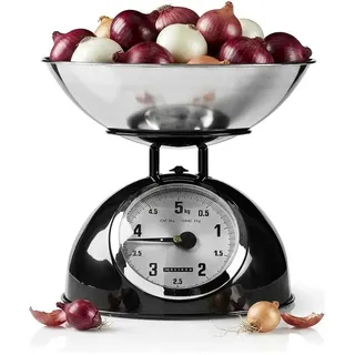 Melissa Retro Küchenwaage, Analog mit Edelstahlschüssel, 5kg Kapazität, 25g Skalierung, Schwarz, Abn, Küchenwaage, Schwarz, Silber