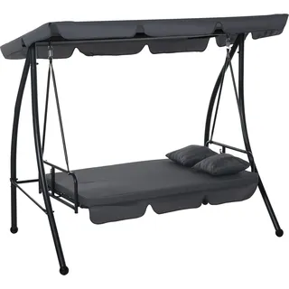 Outsunny Gartenliege, 3-Sitzer, komfortabel,  verstellbares Dach, Matratze, 2L x 1,25B x 1,7H m, Metall, Polyester, Schwarz, Anthrazit   Aosom